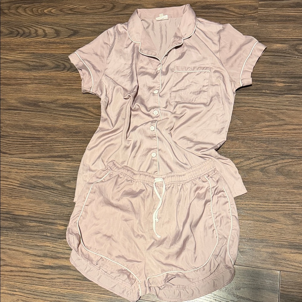 Women's Pink Satin Pajama Set